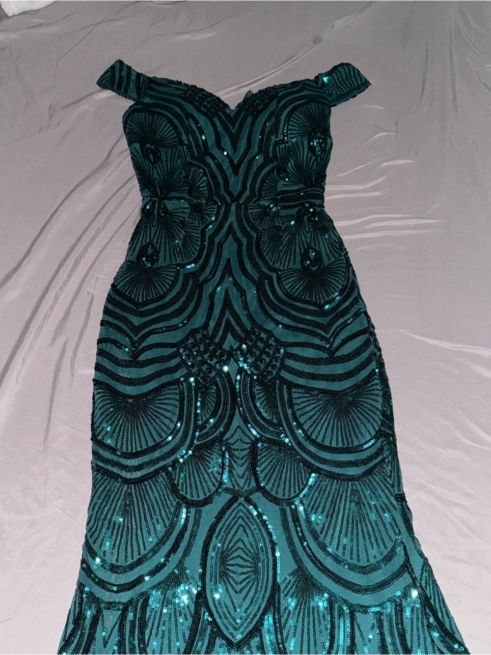 Fashion Nova Teal Strapless Sequin Gown